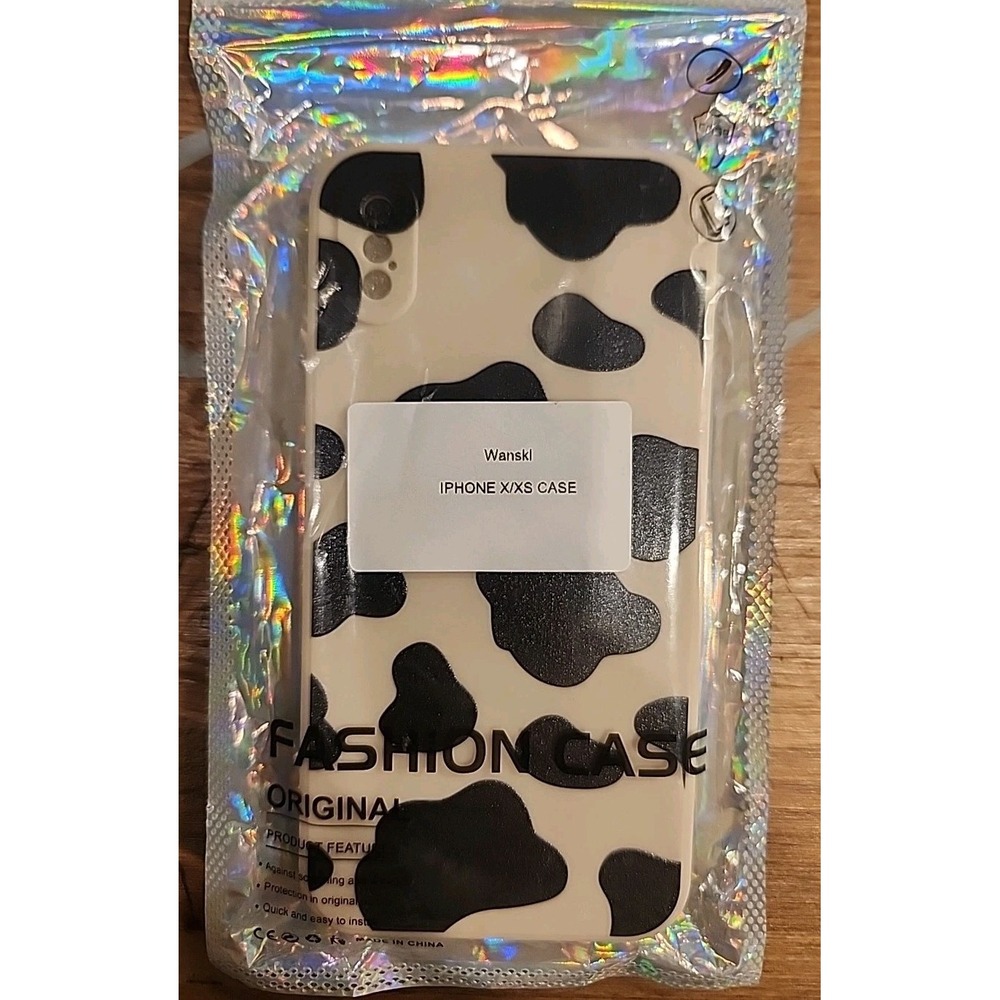 NEW Cow‎ Fur Cream & Black Animal Print Case For iPhone X/XS Case